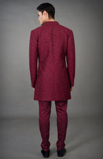 Maroon Chikankari Embellished Jacket Set