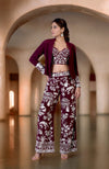 Ruby Wine Parsi Gara Embroidered Co-Ord Set