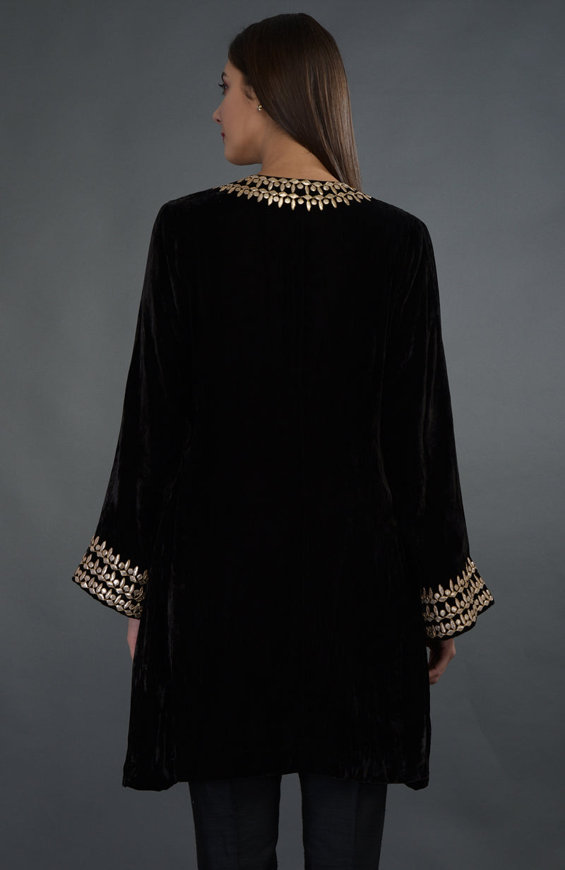 Black Gota Patti Hand Embroidered Silk Velvet Jacket