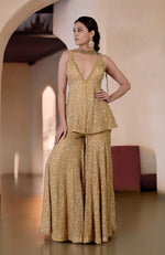 Cleopatra Gold Bead & Sequin Hand Embroidered Sharara Set