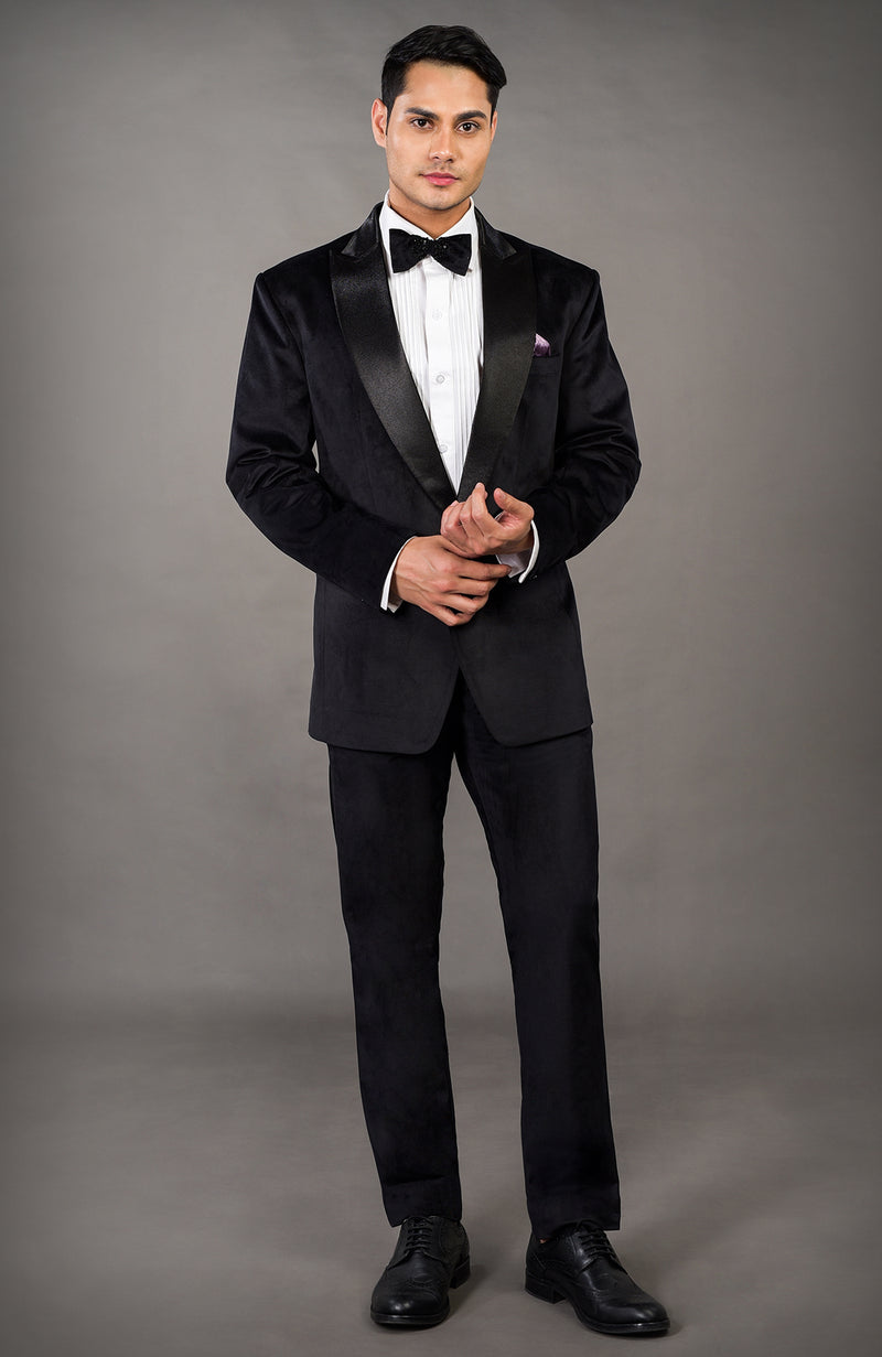 Talking Threads Black Italian Velvet Tuxedo Set | Luxury Formal Suit Talking Threads Black Italian Velvet Tuxedo Set | Luxury Formal Suit