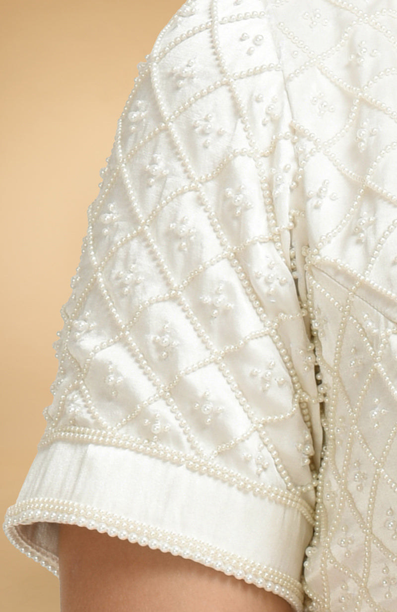 Ivory Pearl Beaded Hand Embroidered Blouse – Talking Threads