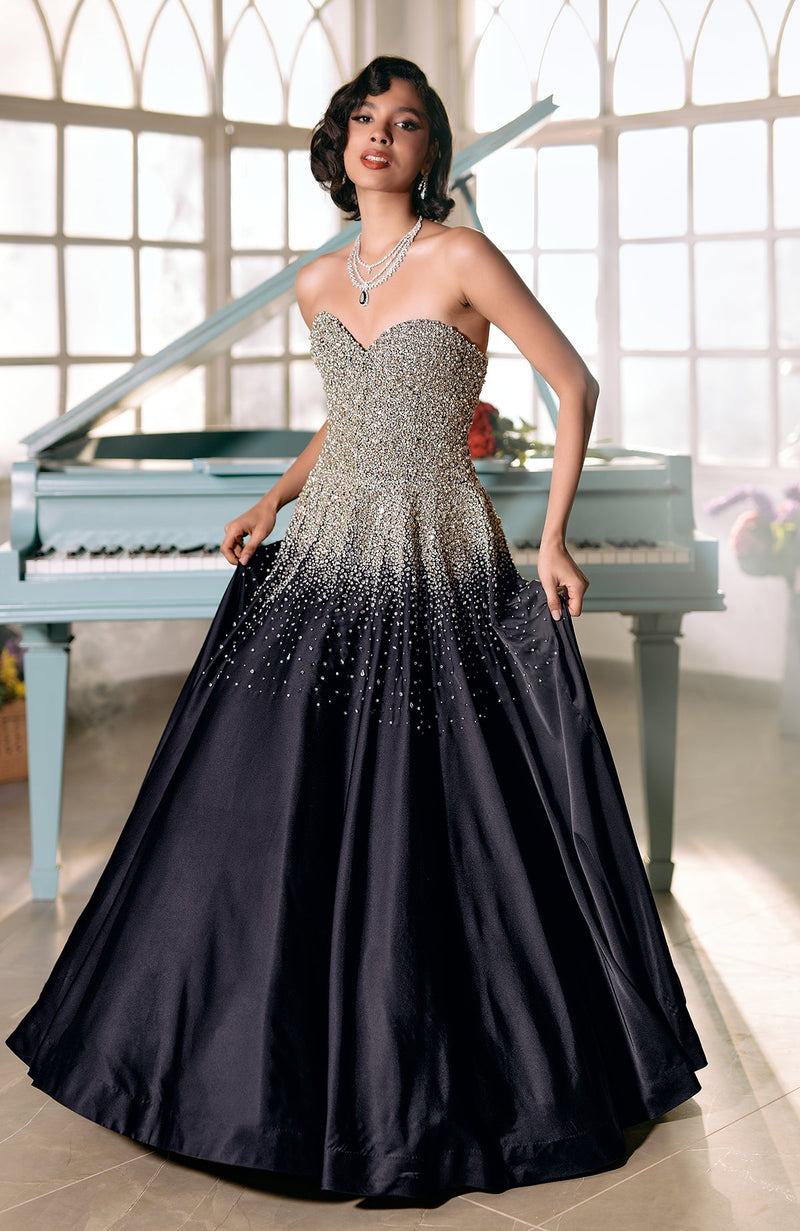 Midnight Blue Crystal Princess Gown - Hand Embroidered  Talking Threads
