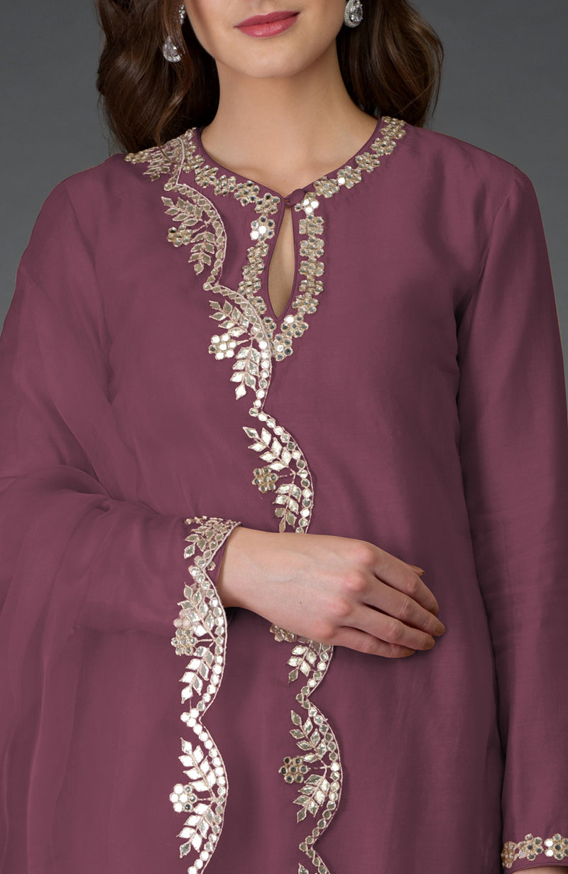 Burgundy Purple Gota Patti and Mirror Work Farshi Palazzo Suit