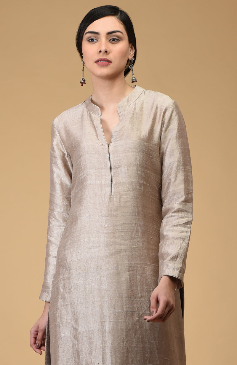 Beige-Maroon Pure Raw Silk Kurta Set – Talking Threads