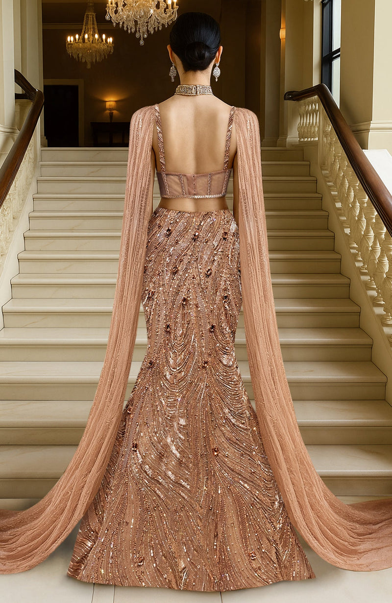 LAILA Rose Gold Hand Embroidered Mermaid Lehenga Set – Talking Threads