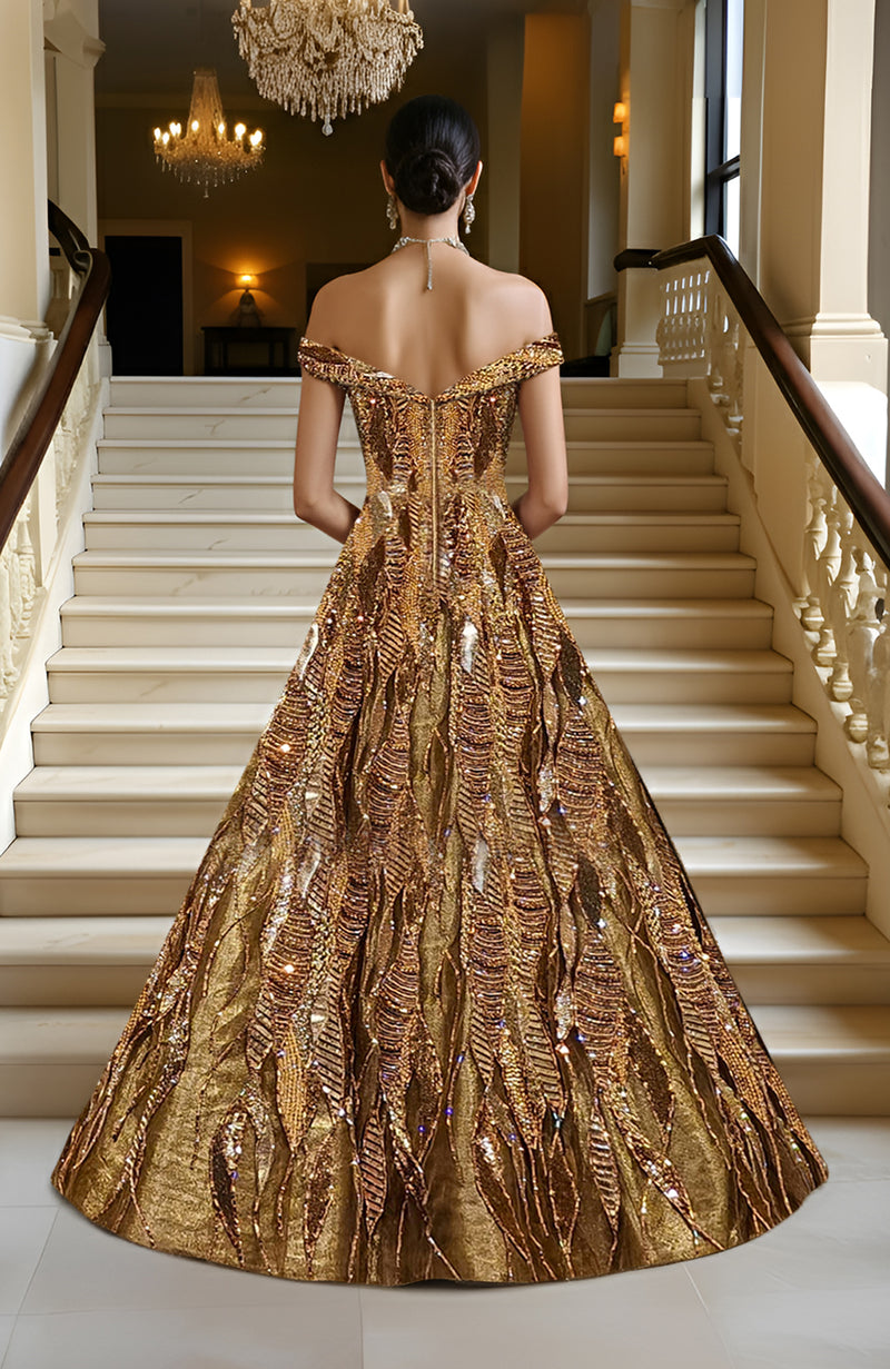 gold princess dress LAILA Gold Hand Embroidered Princess Gown
