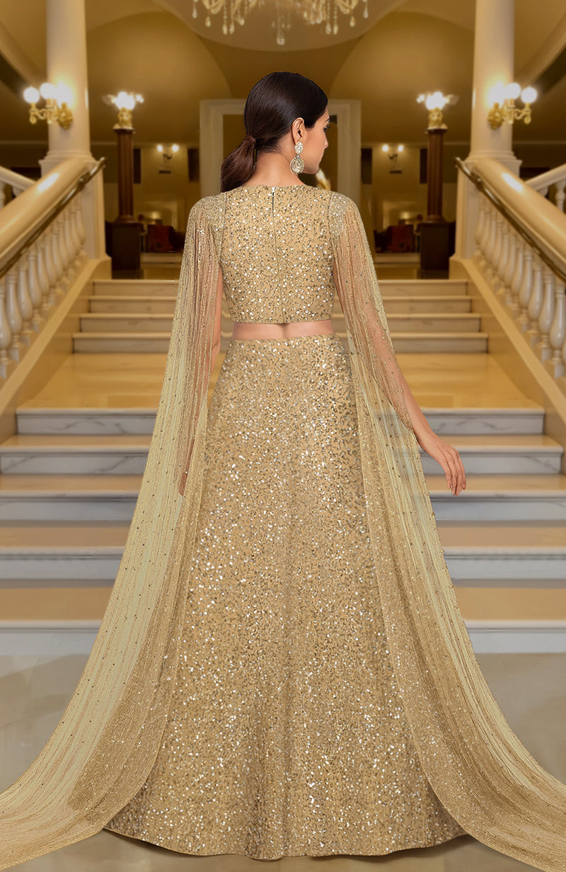 Talking Threads Cleopatra Gold Sequin Hand Embroidered Lehenga Set Talking Threads Cleopatra Gold Sequin Hand Embroidered Lehenga Set