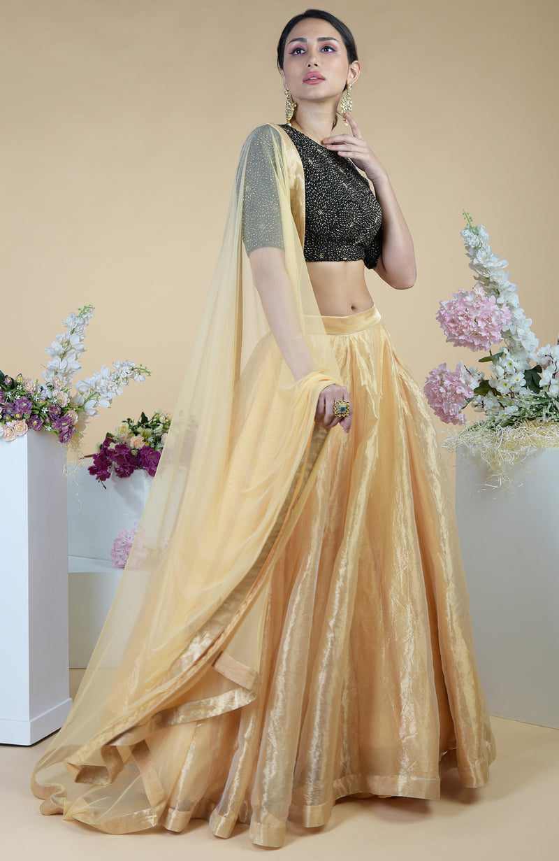 Wedding Black Top With Yellow Skirt PRINTED COWL CROP TOP &