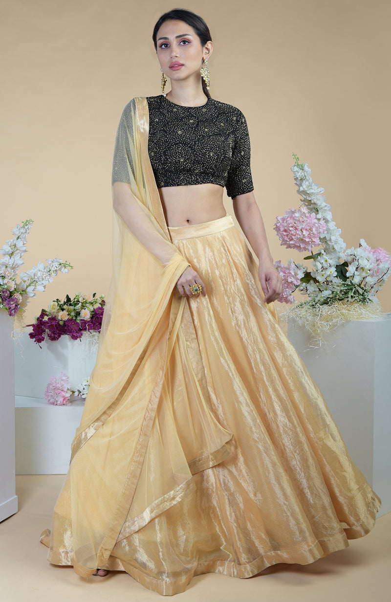 Black-Gold Hand Embroidered Blouse Tissue Skirt – Talking Threads