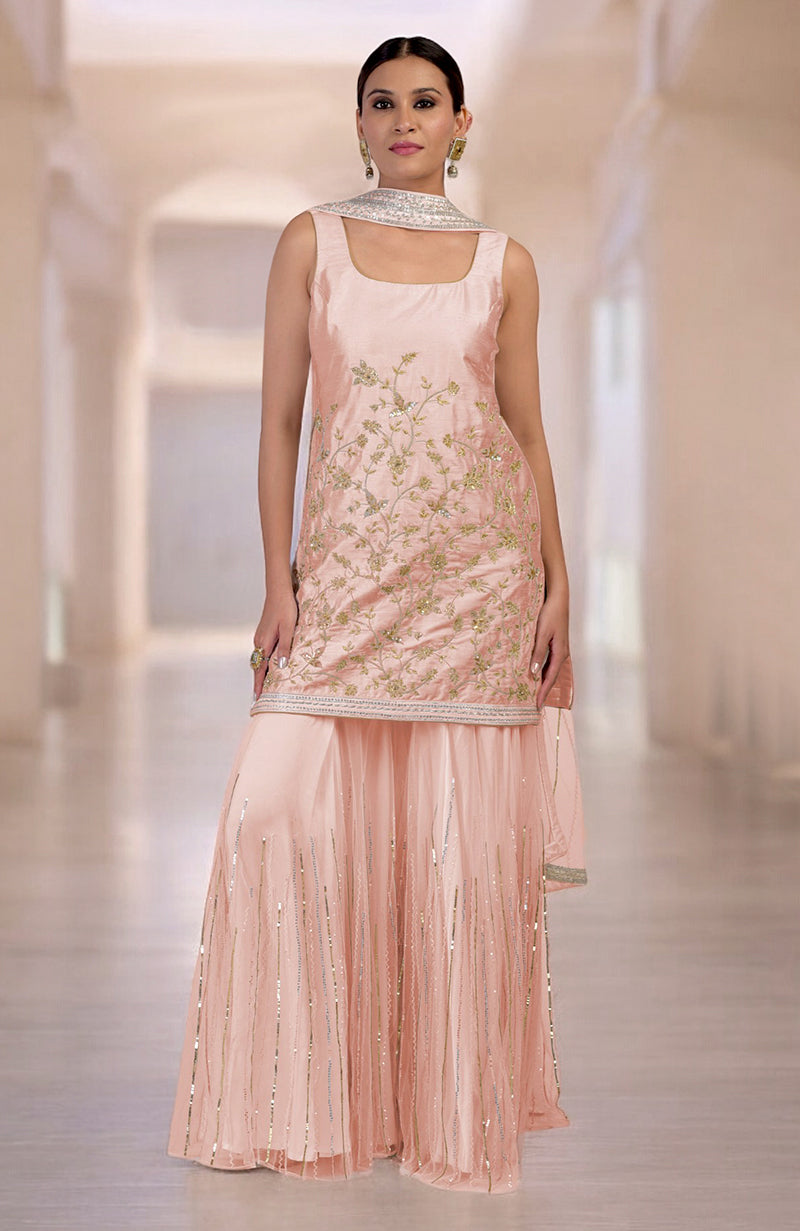 Rose Gold Hand Embroidered Sharara Set