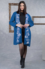 Turquoise Floral Embroidered Pure Wool Crepe Jacket