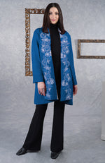 Royal Blue Floral Embroidered Pure Wool Crepe Jacket