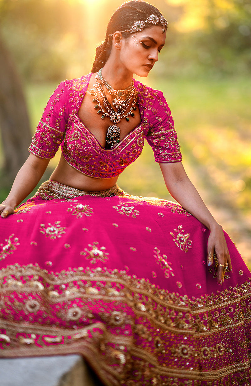 Wedding Necklace On Pink Lehenga Unending Love Hot Pink Lehenga