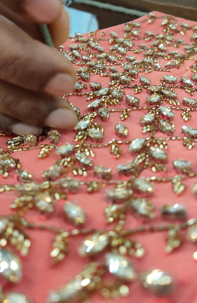 Tara Salmon Diamanté Hand Embroidered Blouse1