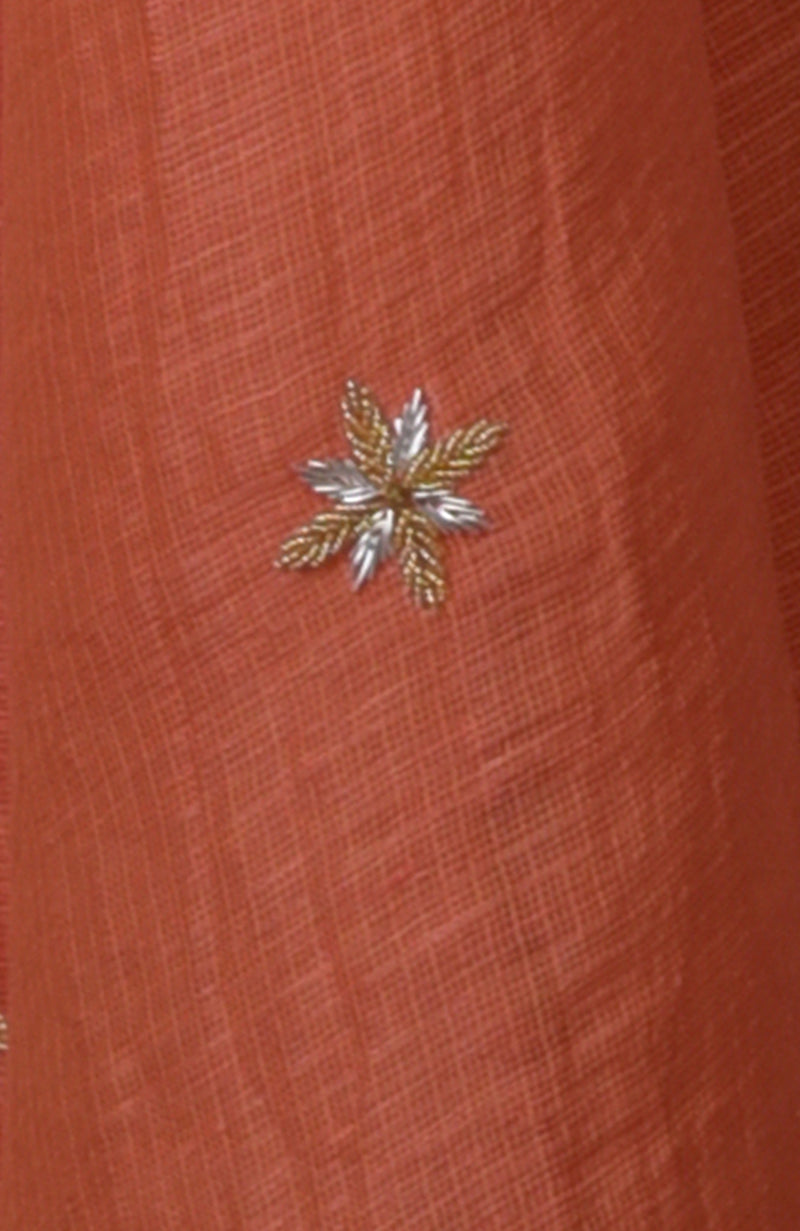 Living Coral Zardozi Hand Embroidered Kota Linen Saree