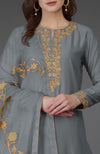 Grey Resham-Tilla Embroidered Farshi Palazzo Suit