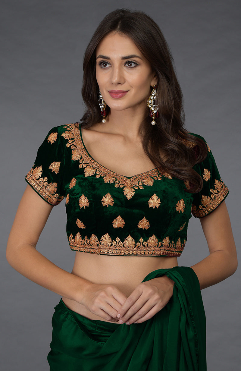 Emerald Green Kashmiri Tilla Embroidered Blouse – Talking Threads