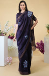 Eclipse Blue Floral Embroidered Linen Saree