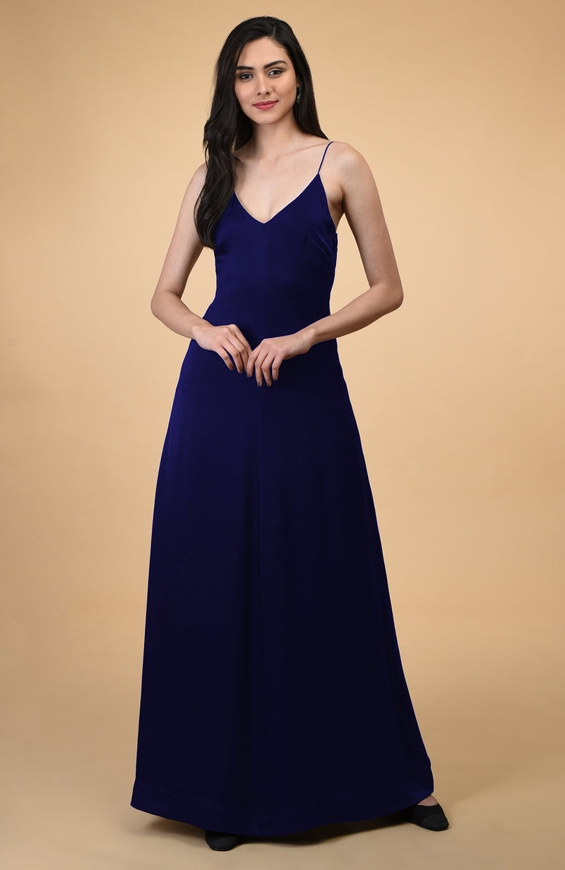 Classic Blue Silk-Satin Long Slip Dress – Talking Threads