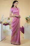 Withered Rose Hand Embroidered Linen Saree