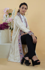 Ivory Kashmiri Kashidakari Hand Embroidered Kimono Jacket