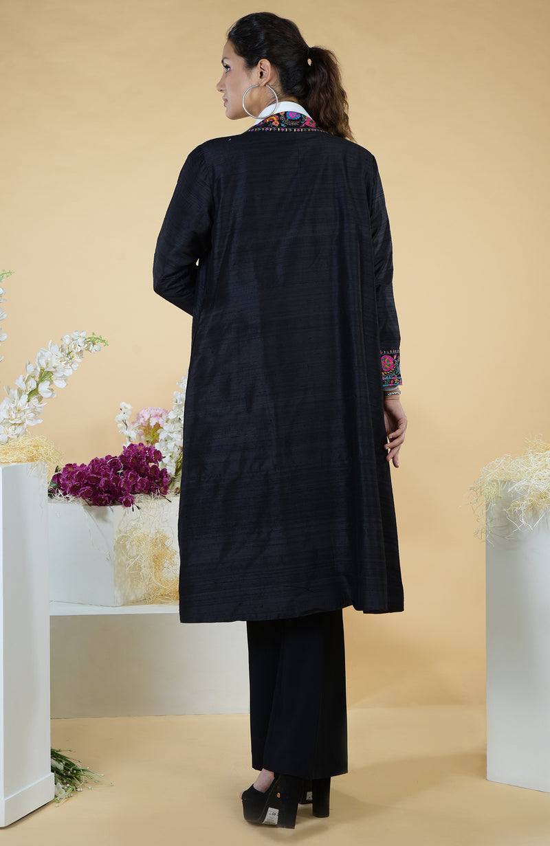 Black Kashmiri Kashidakari Hand Embroidered Kimono Jacket – Talking Threads