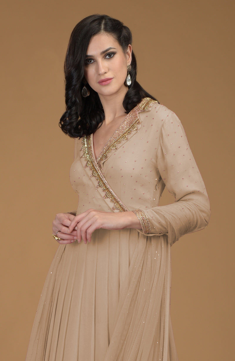 Beige Inara Zardozi Hand Embroidered Kalidaar Dress – Talking Threads