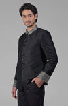 Black Zardozi Hand Embroidered Silk Bandhgala Jacket
