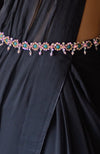 Black Chiffon Saree with Pink Crystal Belt