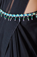 Black Chiffon Saree with Green Jewelled Crystal Belt