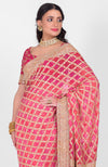 Masterpiece Pink-Red Ombre Bandhej & Banarasi Zari Zardozi Hand Embroidered Saree