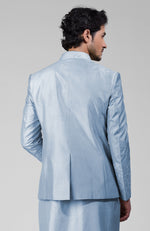 Dusty Blue Silk Thread Embroidered Jacket Set