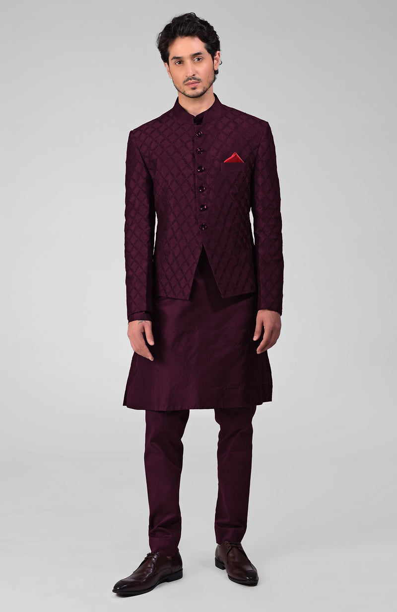 Maroon Embroidered Bandhgala Jacket