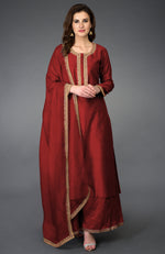 Red Marori and Sequin Work Farshi Palazzo Suit