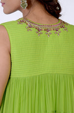 Green Glow Zardozi Hand Embroidered Tiered Dress
