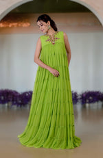Green Glow Zardozi Hand Embroidered Tiered Dress