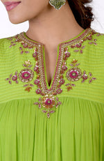 Green Glow Zardozi Hand Embroidered Tiered Dress & Dupatta