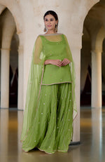 Lime Green Hand Embroidered Sharara Cape Set