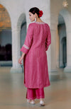Pink Yarrow Gota & Tilla Embroidered Silk Linen Suit