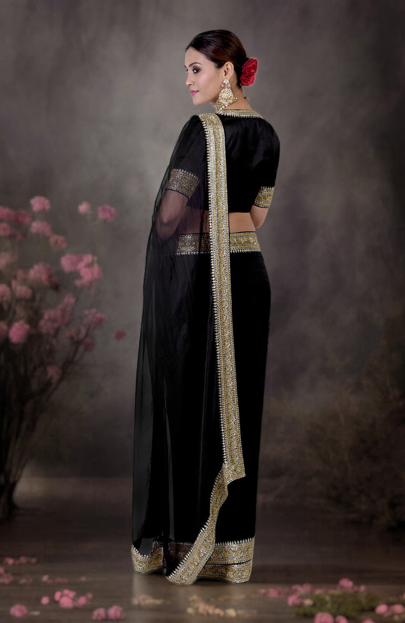 Black Beads & Zardozi Hand Embroidered Saree