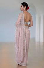 Oyster Pink Silver Beads & Sequin Zardozi Hand Embroidered Saree