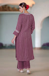 Burgundy Purple Gota & Tilla Embroidered Silk Linen Suit