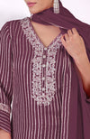 Burgundy Purple Gota & Tilla Embroidered Silk Linen Suit