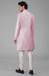 Barely Pink Pure Silk Sherwani Set With Gold Buttons