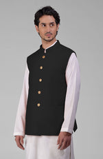 Timeless Black Pure Raw Silk Waistcoat Bandi Jacket