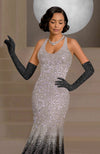 NAIRA- Black Crystal & Pearl Embroidered Mermaid Gown with Gloves