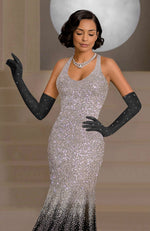 NAIRA- Black Crystal & Pearl Embroidered Mermaid Gown with Gloves