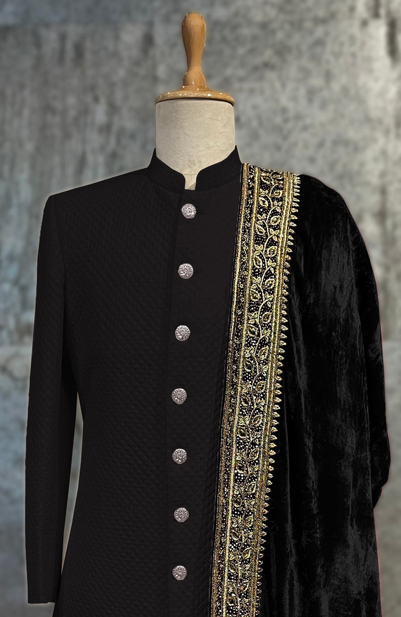 Black Mughal Majesty Zardozi Hand Embroidered Shawl