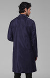 Ink Blue Silk Kurta With Floral Embroidered Placket Detail